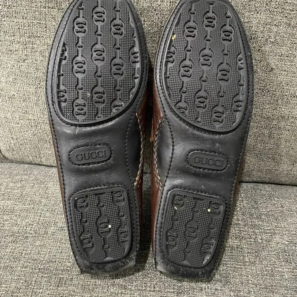 Gucci Dark Brown Leather Loafers with Gold Hardware